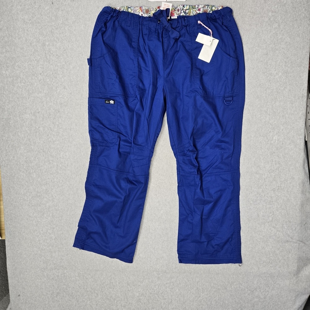 Koihappiness Women Scrub Pants 2X PETITE Blue Cargo 701P Lindsey Relaxed 29" NWT